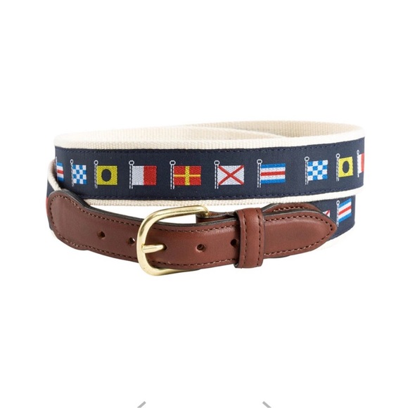 Nautical Flags Motif Leather Tab Belt - Picture 1 of 10